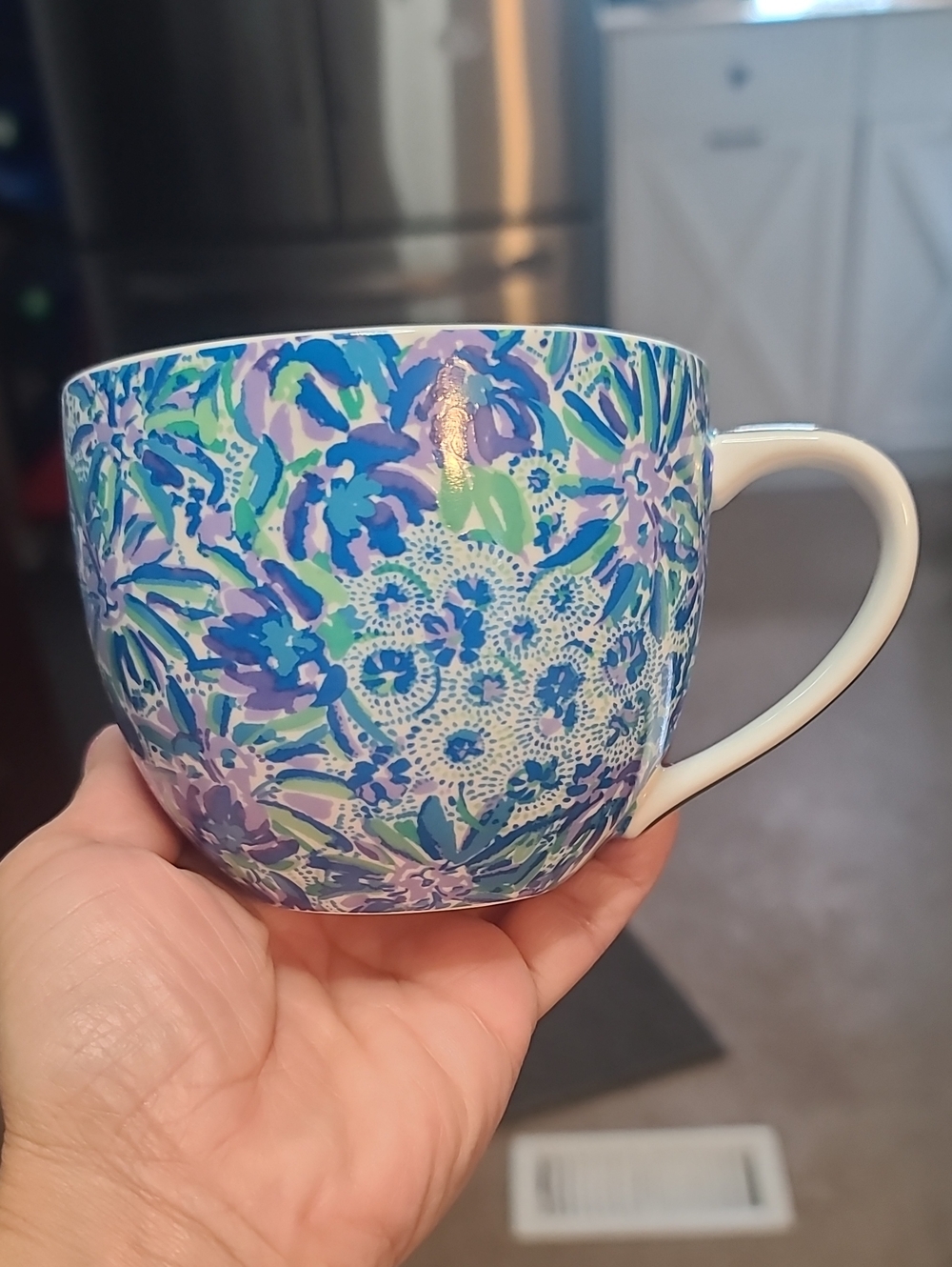 Pair Of Lilly Pulitzer Blue, Green & Purple Floral Ceramic Mug